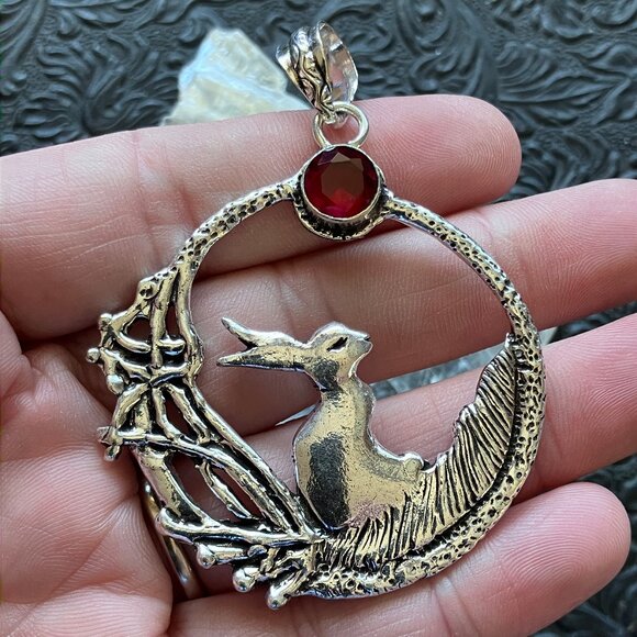 Bunny Rabbit with a Garnet Moon or Sun Crystal Pendant - Picture 1 of 6